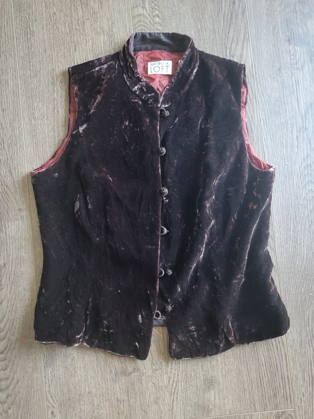 Vintage 90s Ann Taylor LOFT Brown Velvet Button Front Vest
